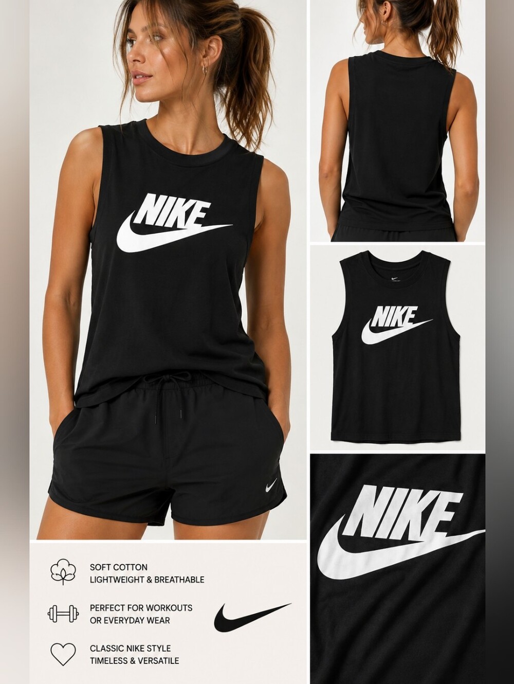 Nike Black Swoosh Muscle Tank Top – Size XS